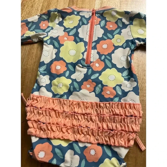 Ruffle Butts Baby Girls Long Sleeve Rash Guard Swimsuit Floral 6-12M - Picture 5 of 5
